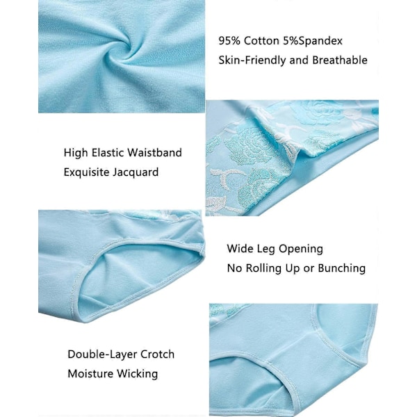 Högmidjade trosor för dam, rosor, bomullstrosor, underkläder med full täckning, plus size, multipack (XXXL)