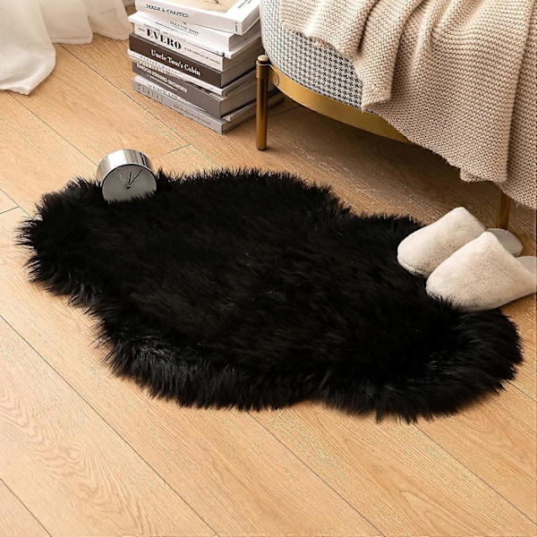 Fuskpäls Mattor, Fusk Fluffig Matta, Mjuk Ryamatta, för Sovrum Soffa Golv, 60 x 90cm, Molnform, Svart