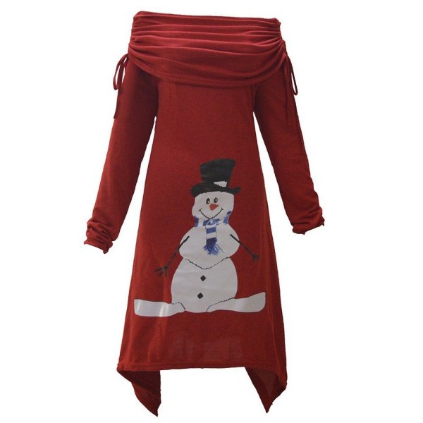 Festklänning Julsnögubbeklänning med oregelbunden volangkrage Red XL/XXL