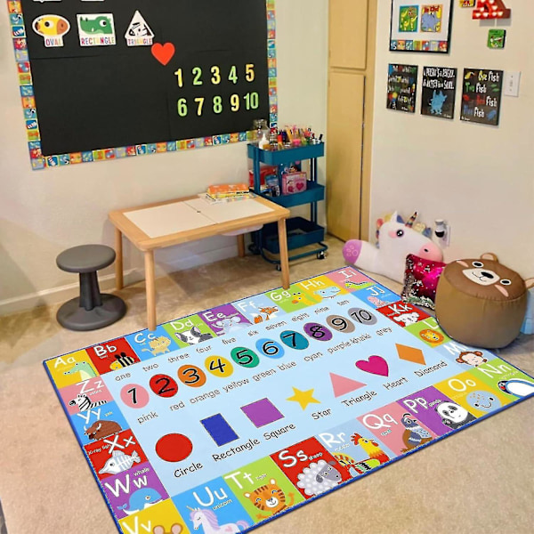 Lekmatta för barn Extra Stor Lekmatta Abc Bokstäver, Siffror, Studierum Sovrumsmatta, 100x150