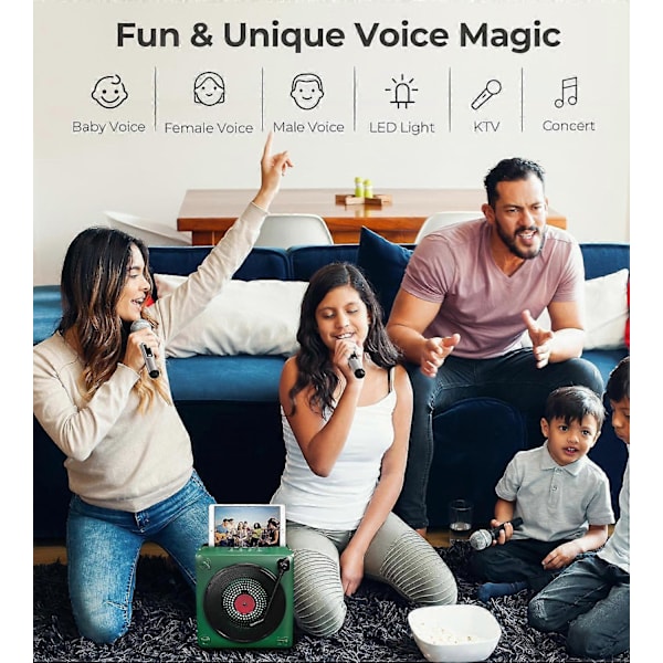 Bärbar Karaokemaskin med 2 Trådlösa Mikrofoner, Bluetooth Karaokehögtalare med Mikrofon och