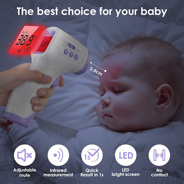 Panntermometer för vuxna, infraröd med febervarning 2 i 1 kontaktfri panntermometer med minne, LCD-display