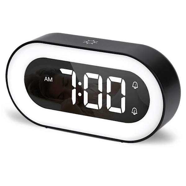 Väckarklocka med ljus, digital väckarklocka, väckarklocka utan tickande, 18 musikringsignaler, snooze-funktion, dubbel väckarklocka, LED-nattlampa ala