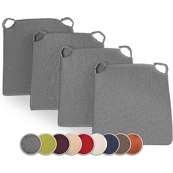Set med 4 trapetsformade sittdynor Bekväm sits med kardborreband Inomhus utomhus Mått: 42 (bak) 35 (fram) x 40 x 5 cm Grå