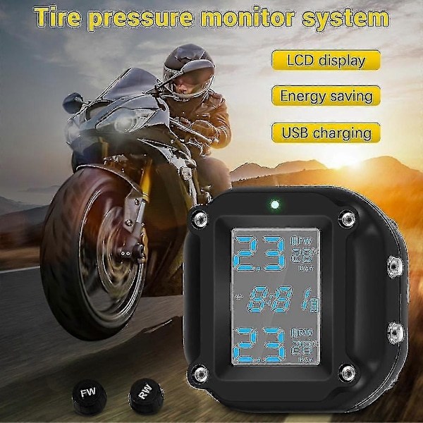 Motorcykeldäcktrycksövervakningssystem Moto Tpms Auto Bike Däcklarm Lcd Realtidsövervakare För Tw