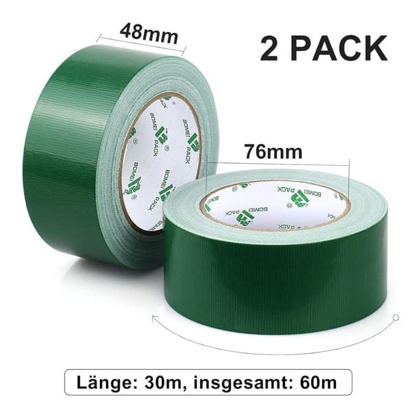 Grön Vattentät Vävtejp 50 mm x 30 m - 2 Rullar Grede Vävtejp Textiltejp - Extra Stark Vävtejp - Vattentät Tejp