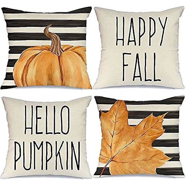 Wabjtam Höst Utomhus Kuddfodral, 45 x 45 cm Set med 4 Vattentäta Prydnadskuddfodral, Thanksgiving Kudddekor för Hem Uteplats Veranda
