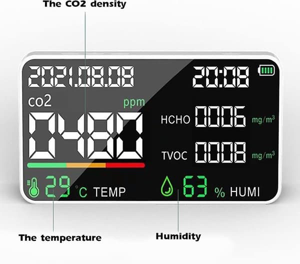 Luftkvalitetsdetektor Multifunktionell CO2-testare (Svart)