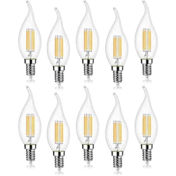 10-pack 4W LED Filamentlampa E14 470LM Flamljus Kallvitt 6000K, Ej Dimbar, 360 Graders Ljusvinkel