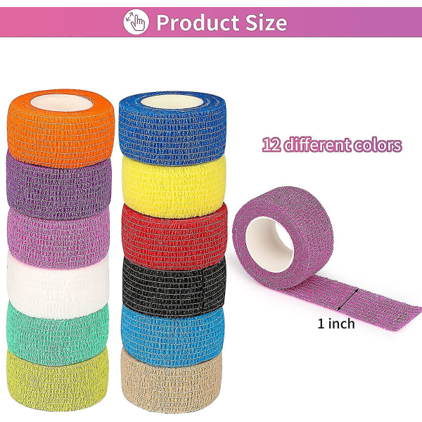 12pack 1" X 5 Yards självhäftande bandageomslag, elastiskt självhäftande