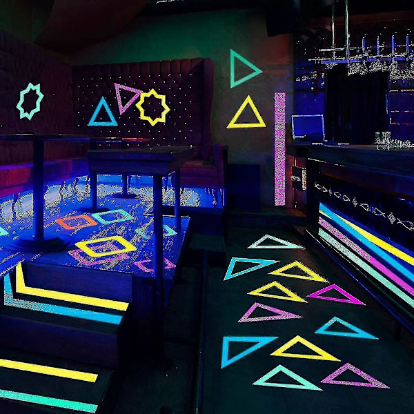 6 Rullar Fluorescerande Tygtejp, Självhäftande UV Svart Ljusreaktiv Spikad Tejp