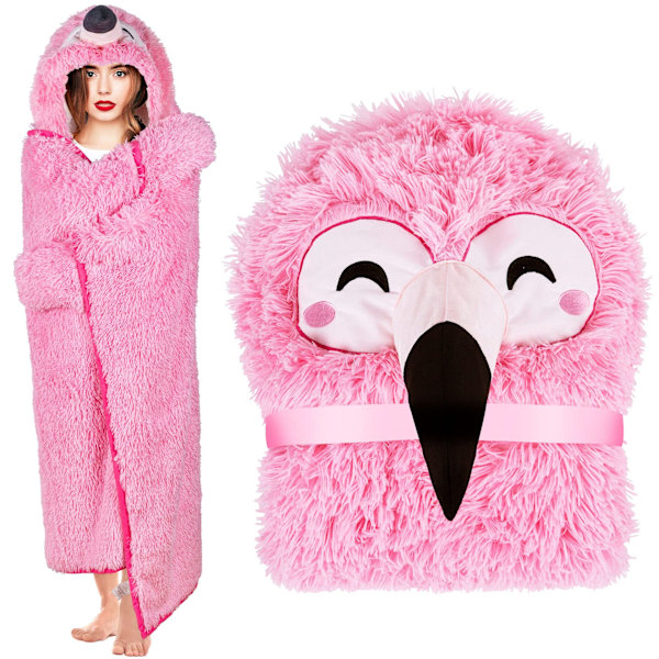 Stor Lamm-Hoodie Filt One Size för Flickor Kvinnor - Flamingo
