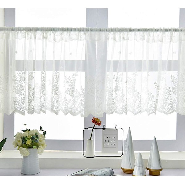 Vit Halvgardin Spetsgardin för Litet Fönster Sovrum Vardagsrum Kök Skåpdörr Dammtät, 150 x 60 cm