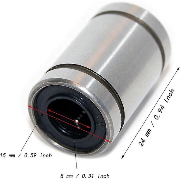 6 x LM8UU Linjärlager för 3D-skrivare, DIY och CNC-rörelse 8mm x 15mm x 24mm (6 st)
