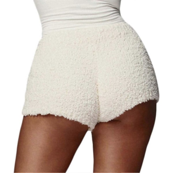 Dam Vinter Plysch Hemmakläder vit 3-delad Pyjamas Långärmad Fluffig Jacka med Öppen Framsida & Shorts & Väst Set Håll Värmen Kappa