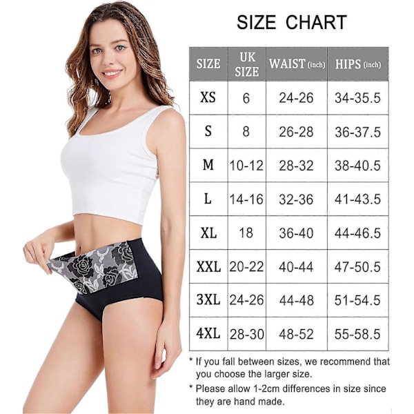 Högmidjade trosor för dam, rosor, bomullstrosor, underkläder med full täckning, plus size, flerpack (L)