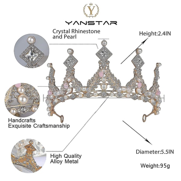 Crystal Princess Crown för flickor, guld barnfödelsedag tiaras med Rh