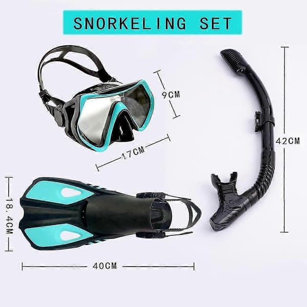 Simset för vuxna inklusive simglasögon, snorkel och fenor