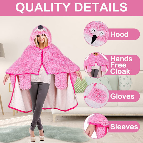 Stor Lamm-Hoodie Filt One Size för Flickor Kvinnor - Flamingo