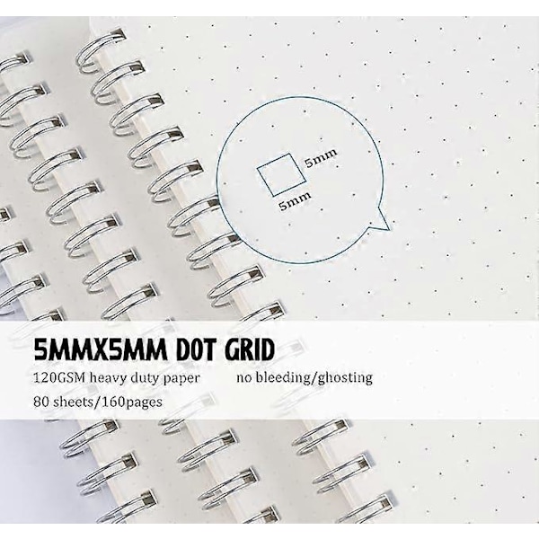 3-pack Prickade Anteckningsböcker A5 - Prickad Bullet Grid Journal Spiral (Blöder Inte Igenom) med 5 DIY-stenciler, 480 Sidor, Tjockt Papper 120 g/m² Tjockt Prickat Papper