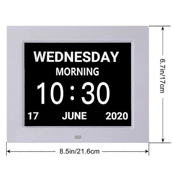 Digital Kalender Alarm Dagklocka med 8\" Stor Skärm, Förmiddag/Eftermiddag, 5 Alarm, Demensklockor LED Elektronisk Bordskalender Äldre Alarmklocka Perpet