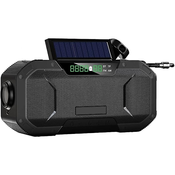 Bärbar Bluetooth-högtalare med uppdragbara AM/FM-radio, 5000mAh Power Bank IPX5 Vattentät Solar Handvev
