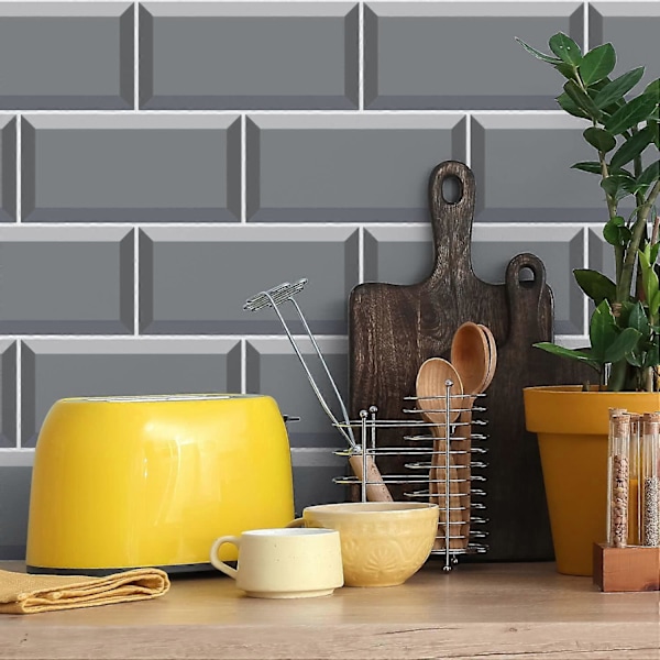 20X10cm 27 st Självhäftande Dekaler för Kakel, Vattentåliga PVC Kakeldekor Backsplash för Hem Kök Dekor, Grå