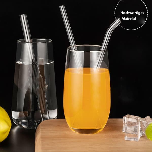 4-pack långa sugrör i glas, sugrör med 1 rengöringsborste