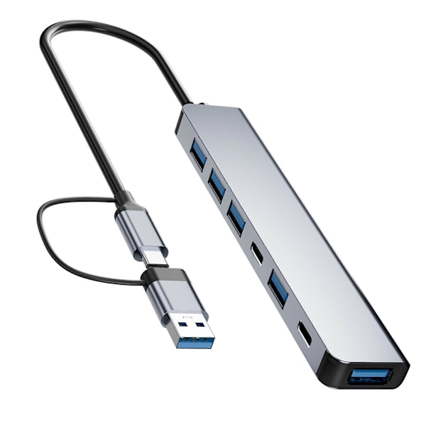 Aluminium 7 i 1 USB C Hub med 7 USB-portar Ultra Slim Portabel USB Splitter Adapter