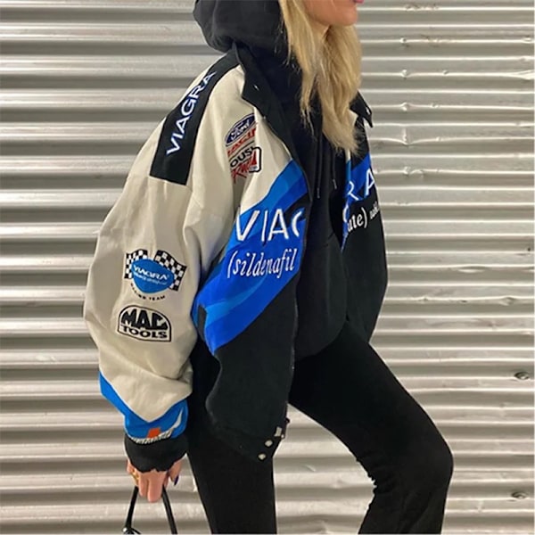 Oversized Tryckt Jacka Dam Gotisk Racingdräkt Hip-hop Street Style Jacka Y2k Oversized Baseball Uniform Jacka Bomber Topp