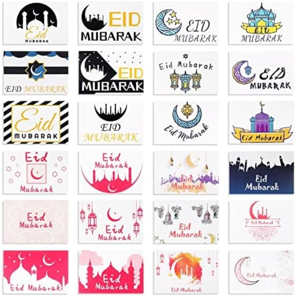 24 st Eid Mubarak-kort med kuvert och Ramadan Mubarak-sticka