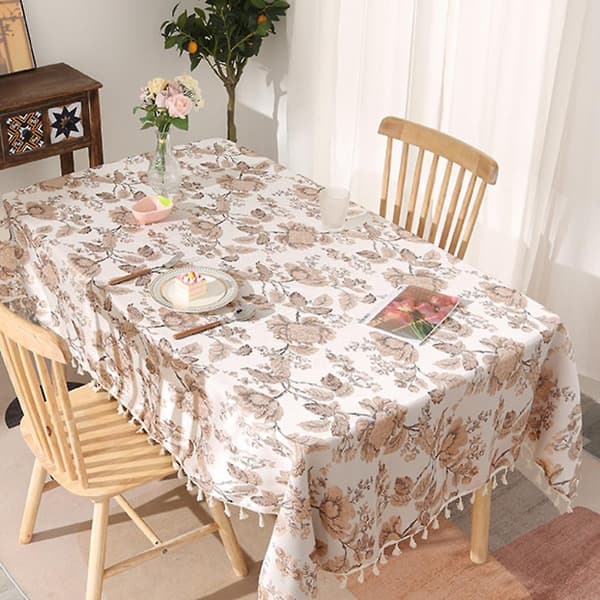 Bordsduk, rektangulär bordsduk, konsttryck med vågig kant, tvättbar, vattenavvisande polyester för matsal, kök, rektangulär dekorativ Ta
