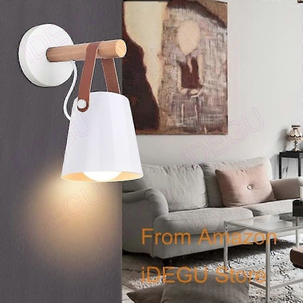 Set med 2 Retro Enkla Vägglampor Inomhus Modern Vägglampa E27 Lampa Metallskärm med Trästativ för B