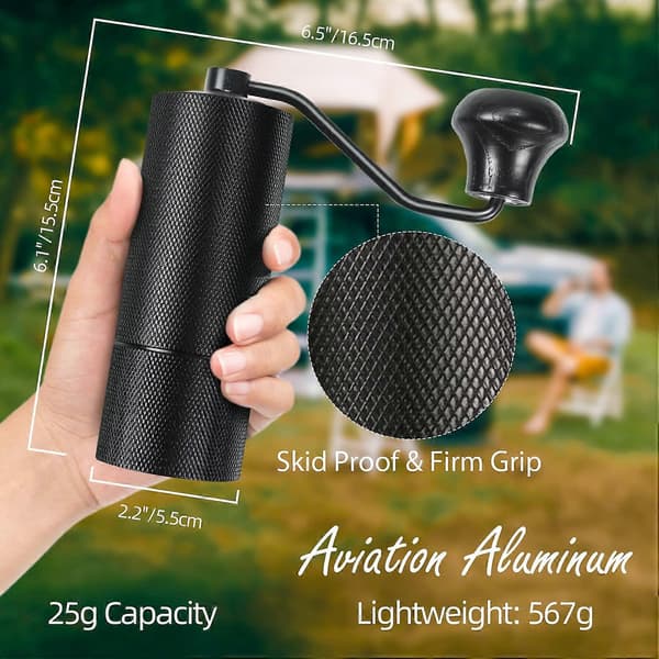 Kaffekvarn Manuell Justering, Portabel Kaffebönkvarn för Hällkaffe, Presskaffe, Espresso