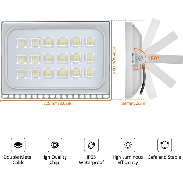 100W LED strålkastare, 10000LM LED strålkastare Cool White 6000K