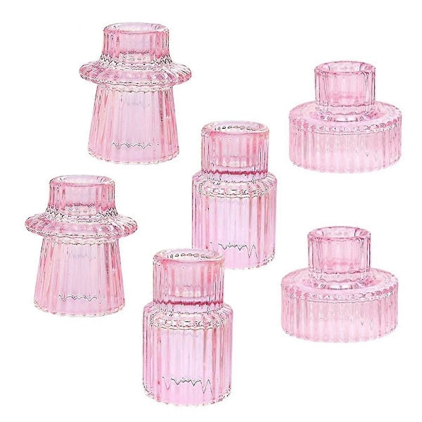 Ljusstake Set Om 6, Avsmalnande Ljusstakar, Rosa