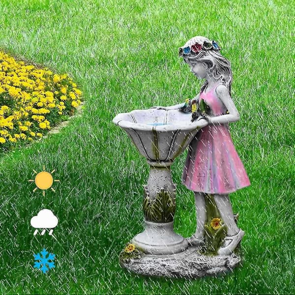 Solcellsdriven staty med blomsterälva, trädgårdsdekoration
