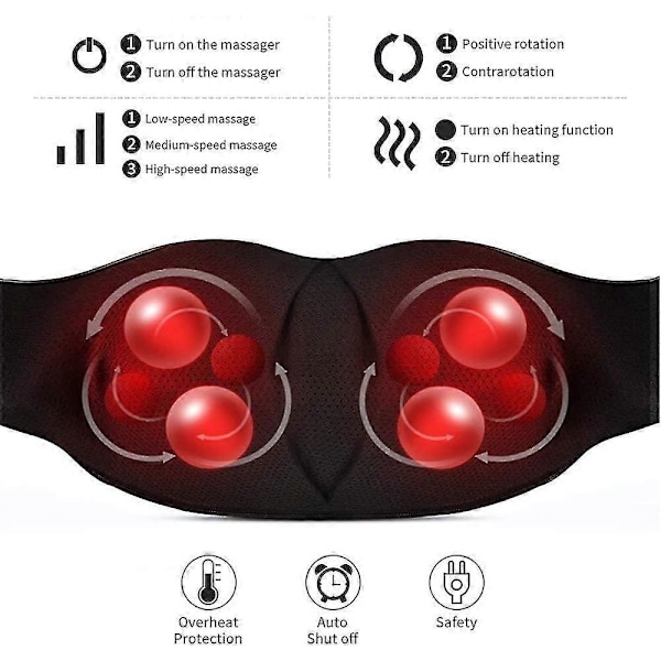 Nackvärmande Massageapparat Rygg Axel Shiatsu Massager Djupvävnadsmassage 3D-knådning Hjälper Till Att Slappna Av Muskler