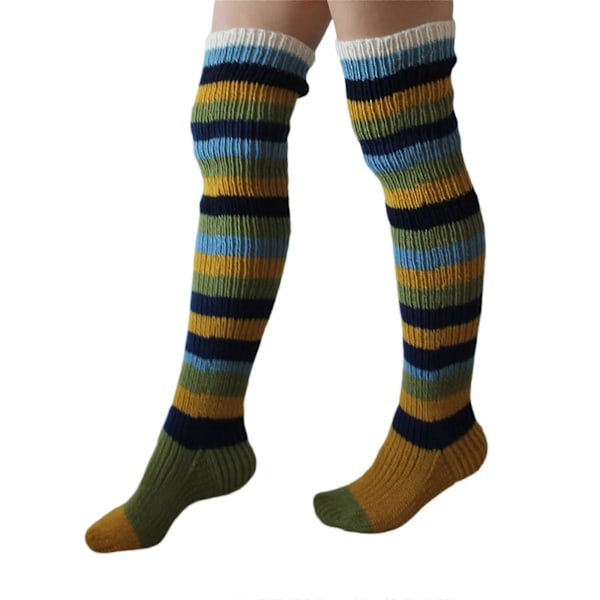 Damstickade strumpor för vuxna Höst Vinter Casual Stil Blandade Färger Ränder Knähöga Strumpor Långa Strumpor gulrandiga