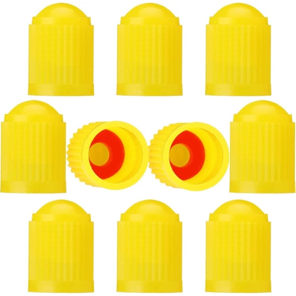 10 st Däckventilkåpor, med O-ring, Universella dammskydd för SUV, bilar, cyklar, motorcyklar, lufttät försegling, (10-pack gul)