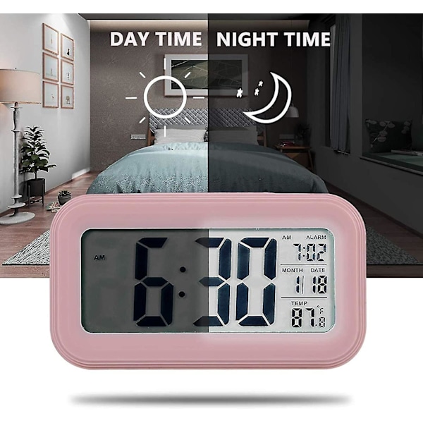 Digital väckarklocka med batteri för sovrum, LCD-display sängklocka med snooze