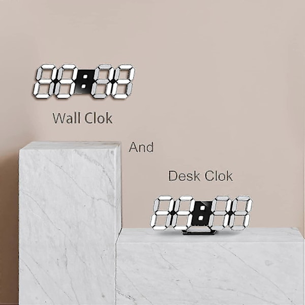 LED Digital Skrivbordsklocka 3D Liten Väckarklocka Svart 25.2cm Heminredning Tyst Dimbar Snooze Tidsminne 12/24 Datum Temperatur Nattlampa