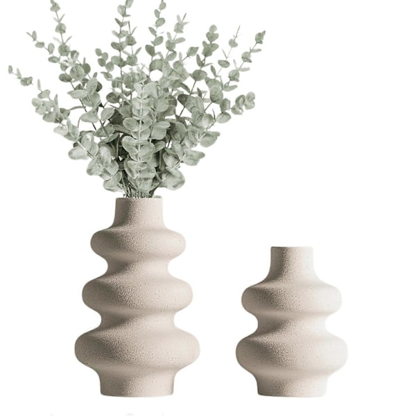 2-pack Keramiska Vaser, Modern Heminredning, Off-White Rund Vas, Modern Vas för Torkade Blommor