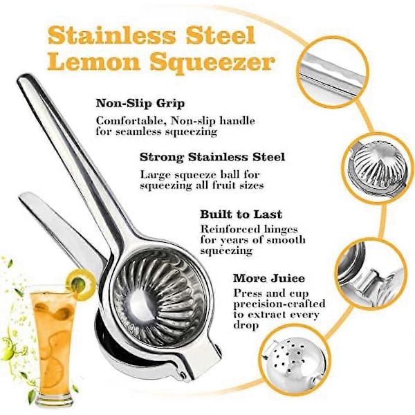 Manuell juicepress i rostfritt stål, manuell citruspress för att pressa citroner och lime, apelsiner, grönsaker