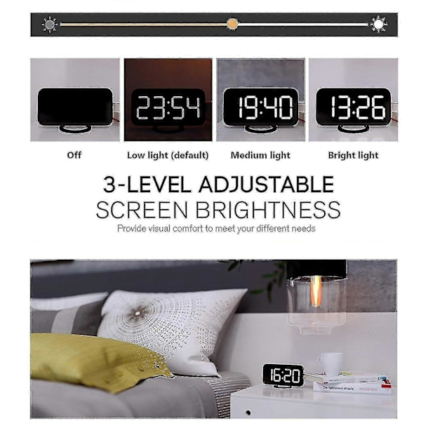 LED-klocka för hemmet, enkel användning utan krusiduller, stort nattljus, högt alarm, snooze, fullt ljusintervall