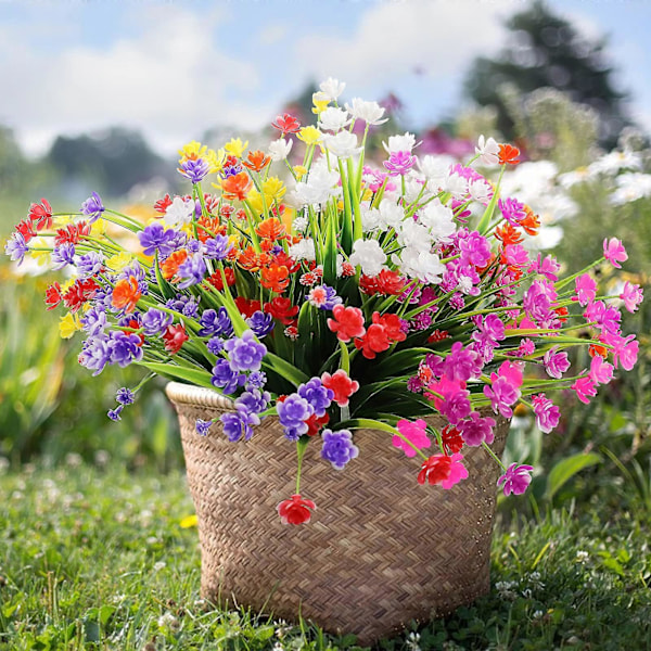 10 Buketter Konstgjorda Utomhusblommor UV-beständiga Buskar Växter Plast Grön Gypsophila Inomhus Utomhus Hängande Växter Trädgård Veranda Fönster