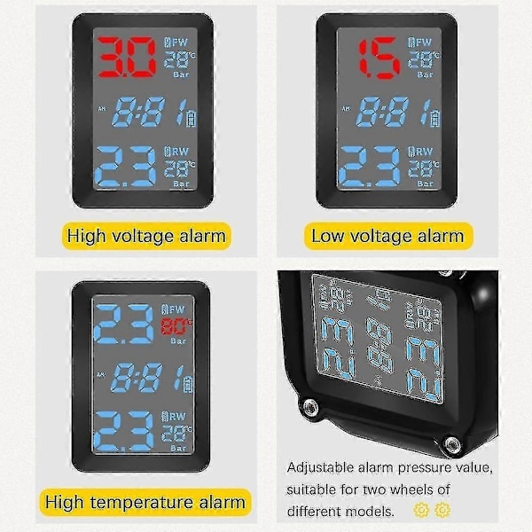 Motorcykeldäcktrycksövervakningssystem Moto Tpms Auto Bike Däcklarm Lcd Realtidsövervakare För Tw