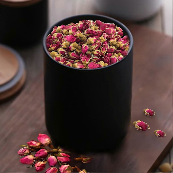 Keramisk Förvaringsburk Lufttät med Förseglat Bambulock, för Te Socker Kaffebönor Nötter Krydda (Svart 260ml)