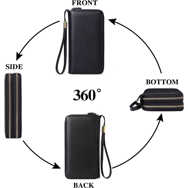 RFID-blockerande läderdragkedja Stor plånbok för kvinnor kreditkort