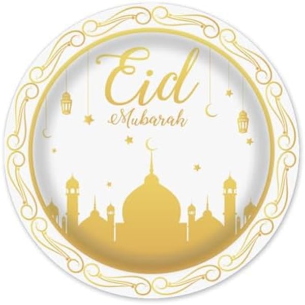 16 st Eid Mubarak papperstallrikar 9 tum, papperstallrikar för Islam Mu